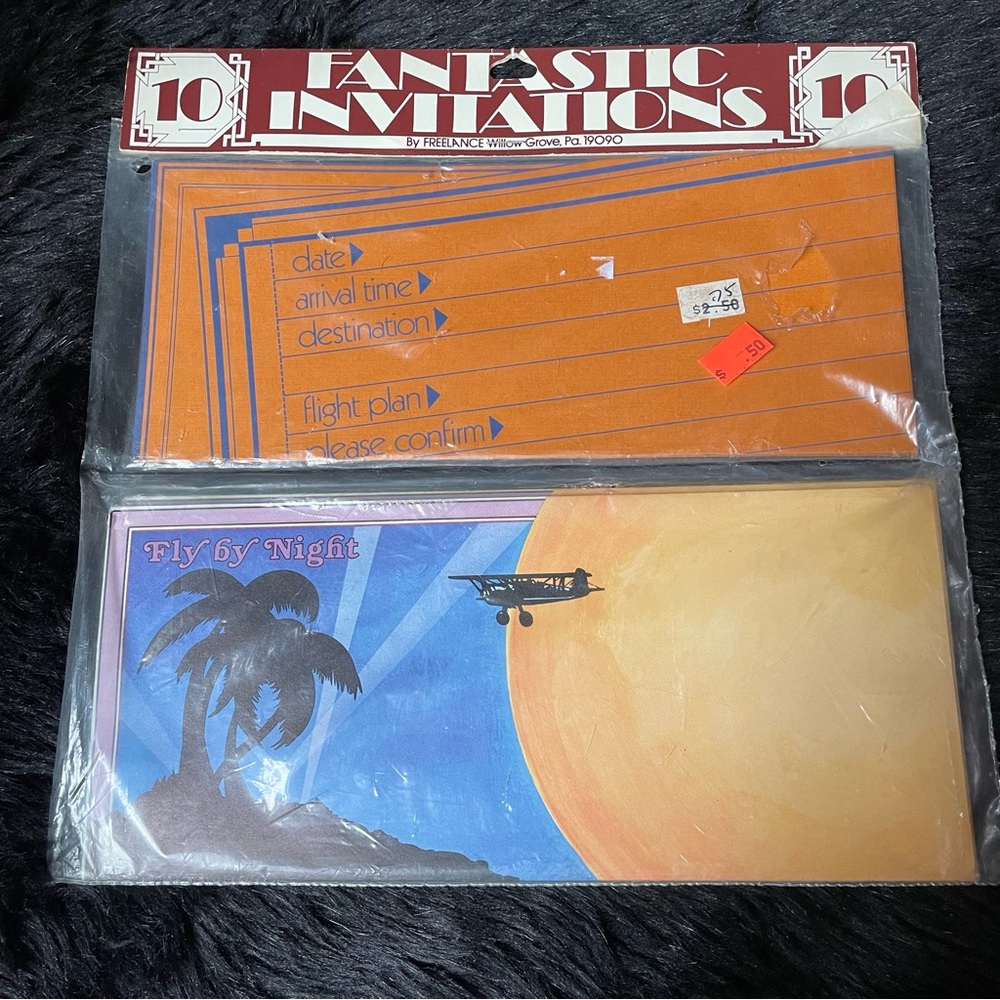 NOS 70s invitation set tropical ephemera junk journal stationary set envelop